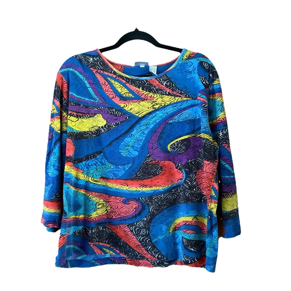 Vintage Chico's Abstract Print Embellished 3/4 Sleeve Top Size XL (Chico's 3)
